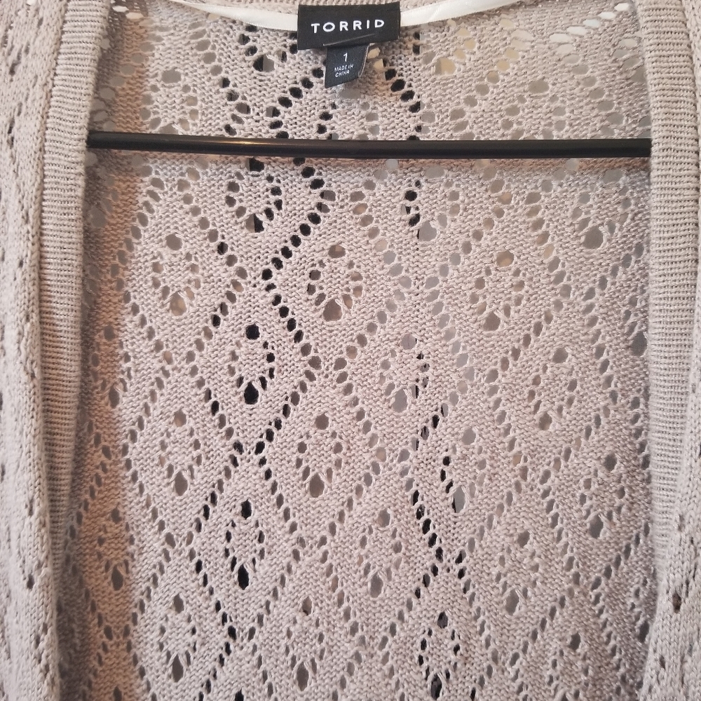 Taupe pointelle button front cardigan